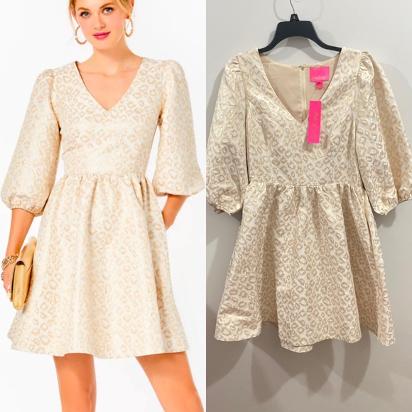 Lilly Pulitzer Dresses & Skirts - NWT Lilly Pulitzer Calyssa 3/4 Sleeve Leopard Print Dress Size 8